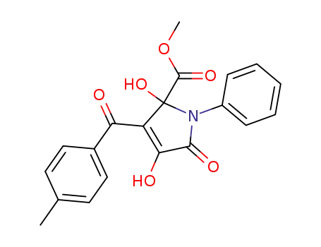 Molecular Structure of 113416-42-5 (1H-Pyrrole-2-carboxylic acid,
2,5-dihydro-2,4-dihydroxy-3-(4-methylbenzoyl)-5-oxo-1-phenyl-, methyl
ester)