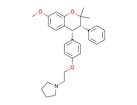 Molecular Structure of 51423-20-2 (1-[2-[4-(2,2-Dimethyl-7-methoxy-3-phenylchroman-4-yl)phenoxy]ethyl]pyrrolidine)
