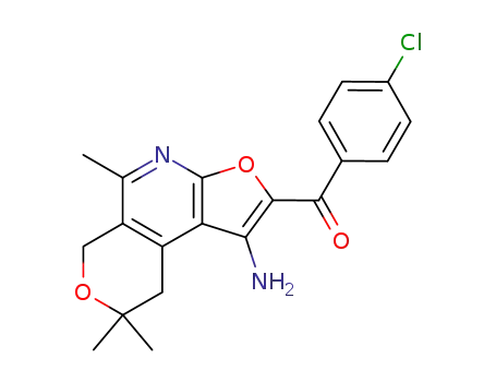 Molecular Structure of 172985-17-0 (Methanone, (1-amino-8,9-dihydro-5,8,8-trimethyl-6H-furo(2,3-b)pyrano(4 ,3-d)pyridin-2-yl)(4-chlorophenyl)-)