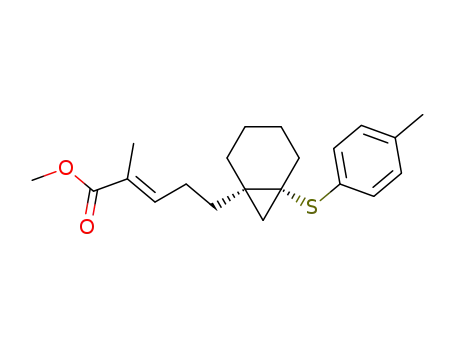 Molecular Structure of 180524-20-3 (2-Pentenoic acid,
2-methyl-5-[(1S,6R)-6-[(4-methylphenyl)thio]bicyclo[4.1.0]hept-1-yl]-,
methyl ester, (2E)-)