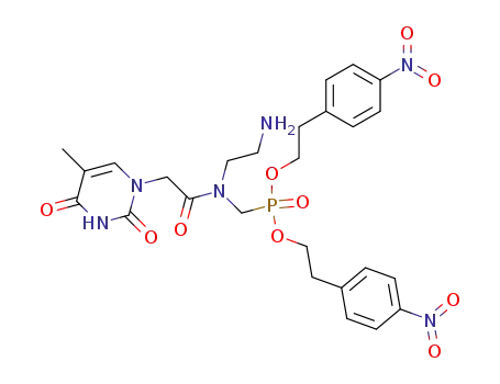 Molecular Structure of 202914-69-0 (({(2-Amino-ethyl)-[2-(5-methyl-2,4-dioxo-3,4-dihydro-2H-pyrimidin-1-yl)-acetyl]-amino}-methyl)-phosphonic acid bis-[2-(4-nitro-phenyl)-ethyl] ester)