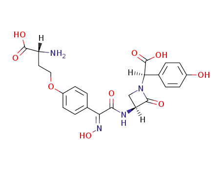 Molecular Structure of 60134-71-6 ((3S,αR)-3-[[[4-[(R)-3-Amino-3-carboxypropoxy]phenyl][(E)-hydroxyimino]acetyl]amino]-α-(4-hydroxyphenyl)-2-oxo-1-azetidineacetic acid)