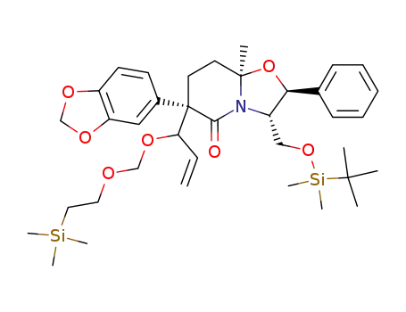 (2S,3S,6S,8aR)-6-Benzo[1,3]dioxol-5-yl-3-(tert-butyl-dimethyl-silanyloxymethyl)-8a-methyl-2-phenyl-6-[1-(2-trimethylsilanyl-ethoxymethoxy)-allyl]-hexahydro-oxazolo[3,2-a]pyridin-5-one