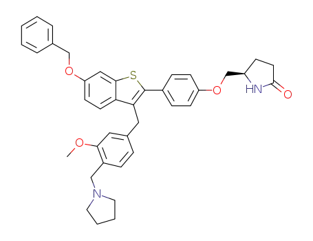 Molecular Structure of 215388-70-8 ((R)-6-Benzyloxy-3-[3-methoxy-4-(1-pyrrolidinylmethyl)benzyl]-2-[4-(5-oxopyrrolidin-2-ylmethoxy)phenyl]benzo[b]thiophene)