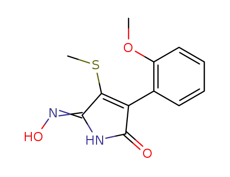 Molecular Structure of 398130-09-1 (1H-Pyrrole-2,5-dione, 3-(2-methoxyphenyl)-4-(methylthio)-, 5-oxime)