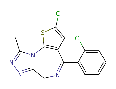Molecular Structure of 54123-06-7 (2-chloro-4-(2-chlorophenyl)-9-methyl-6H-thieno[3,2-f][1,2,4]triazolo[4,3-a][1,4]diazepine)
