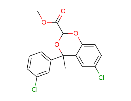 Molecular Structure of 71980-75-1 (6-Chloro-4-(m-chlorophenyl)-4-methyl-4H-1,3-benzodioxin-2-carboxylic acid methyl ester)