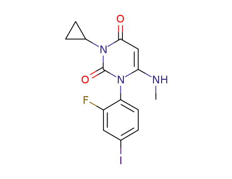Molecular Structure of 871700-22-0 (3-cyclopropyl-1-(2-fluoro-4-iodophenyl)-6-(methylamino)pyrimidine-2,4(1H,3H)-dione)