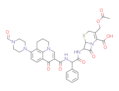 Molecular Structure of 73253-23-3 ((6<i>R</i>)-3-acetoxymethyl-7<i>t</i>-{(<i>R</i>)-2-[8-(4-formyl-piperazin-1-yl)-1-oxo-6,7-dihydro-1<i>H</i>,5<i>H</i>-pyrido[3,2,1-<i>ij</i>]quinoline-2-carbonylamino]-2-phenyl-acetylamino}-8-oxo-(6<i>r</i><i>H</i>)-5-thia-1-aza-bicyclo[4.2.0]oct-2-ene-2-carboxylic acid)