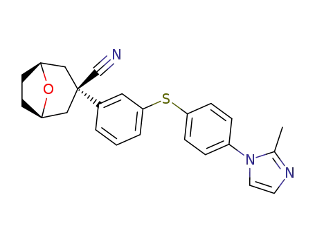 Molecular Structure of 189277-92-7 (8-Oxabicyclo[3.2.1]octane-3-carbonitrile,
3-[3-[[4-(2-methyl-1H-imidazol-1-yl)phenyl]thio]phenyl]-, endo-)