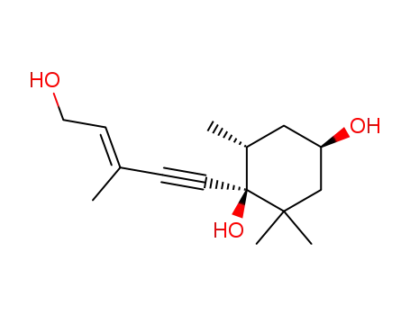 Molecular Structure of 70905-68-9 (1,4-Cyclohexandiol, 1-(5-hydroxy-3-methyl-3-penten-1-ynyl)-2,2,6-trimethyl-, [1S-[1alpha,1(E),4alpha,6beta]])
