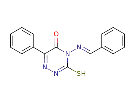 Molecular Structure of 89988-39-6 (1,2,4-Triazin-5(2H)-one,
3,4-dihydro-6-phenyl-4-[(phenylmethylene)amino]-3-thioxo-)