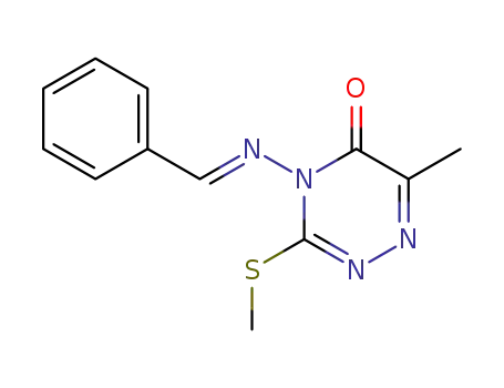 Molecular Structure of 89988-36-3 (1,2,4-Triazin-5(4H)-one,
6-methyl-3-(methylthio)-4-[(phenylmethylene)amino]-)