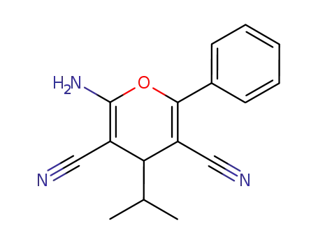 Molecular Structure of 89809-86-9 (4H-Pyran-3,5-dicarbonitrile, 2-amino-4-(1-methylethyl)-6-phenyl-)