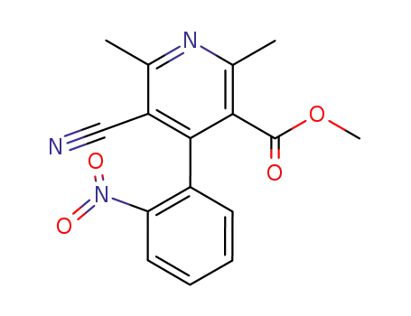 Molecular Structure of 162828-18-4 (3-Pyridinecarboxylic acid, 5-cyano-2,6-dimethyl-4-(2-nitrophenyl)-, me thyl ester)