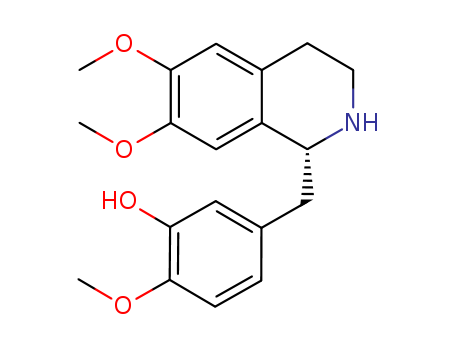 25509-84-6,Phenol,2-methoxy-5-[[(1R)-1,2,3,4-tetrahydro-6,7-dimethoxy-1-isoquinolinyl]methyl]-,Laudanidine,2-demethyl- (8CI); Phenol, 2-methoxy-5-[(1,2,3,4-tetrahydro-6,7-dimethoxy-1-isoquinolinyl)methyl]-,(R)-; Norlaudanidine