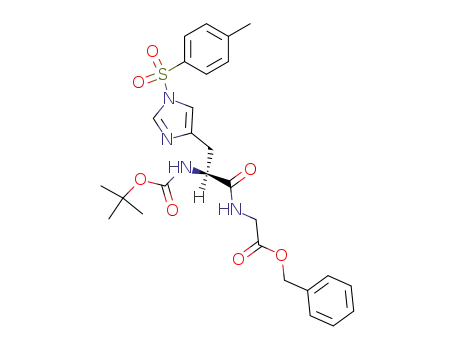 Molecular Structure of 55033-54-0 (Glycine,
N-[N-[(1,1-dimethylethoxy)carbonyl]-1-[(4-methylphenyl)sulfonyl]-L-histid
yl]-, phenylmethyl ester)