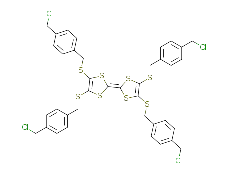 Molecular Structure of 195006-26-9 (1,3-Dithiole,
2-[4,5-bis[[[4-(chloromethyl)phenyl]methyl]thio]-1,3-dithiol-2-ylidene]-4,5-
bis[[[4-(chloromethyl)phenyl]methyl]thio]-)