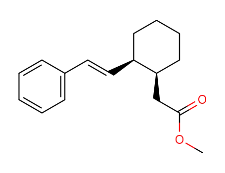 Molecular Structure of 172342-27-7 (Cyclohexaneacetic acid, 2-[(1E)-2-phenylethenyl]-, methyl ester,
(1S,2S)-)