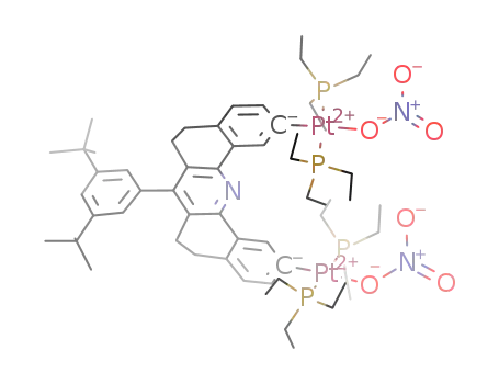 Molecular Structure of 869641-37-2 (2,12-bis[trans-Pt(PEt<sub>3</sub>)2NO<sub>3</sub>]-[7-(3,5-di-tert-butylphenyl)-5,6,8,9-tetrahydro-dibenzo[c,h]acridine])