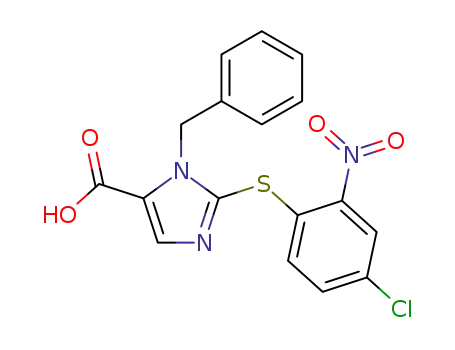 Molecular Structure of 108403-90-3 (3-Benzyl-2-(4-chloro-2-nitro-phenylsulfanyl)-3H-imidazole-4-carboxylic acid)