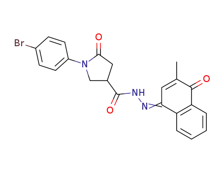 Molecular Structure of 1342800-33-2 (N'-(3-methyl-4-oxo-1,4-dihydronaphthalen-1-ylidene)-1-(4-bromophenyl)-5-oxopyrrolidine-3-carbohydrazide)