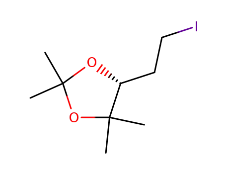 Molecular Structure of 56881-97-1 (1,3-Dioxolane, 5-(2-iodoethyl)-2,2,4,4-tetramethyl-, (5R)-)