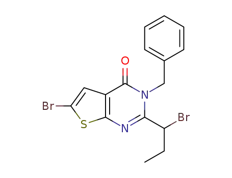 Molecular Structure of 545379-56-4 (Thieno[2,3-d]pyrimidin-4(3H)-one,
6-bromo-2-(1-bromopropyl)-3-(phenylmethyl)-)