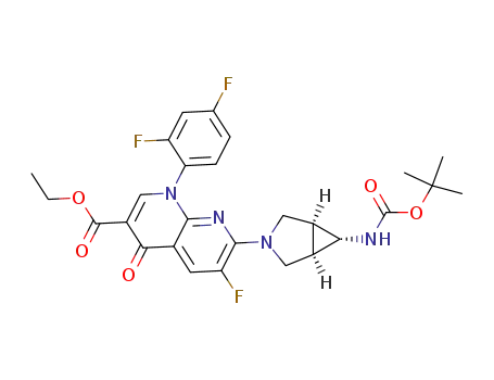 Molecular Structure of 134575-66-9 (7-([1α,5α,6α]-6-tert-Butoxycarbonylamino-3-azabicyclo[3.1.0]hex-3-yl)-6-fluoro-1-(2,4-difluorophenyl)-1,4-dihydro-4-oxo-1,8-naphthyridine-3-carboxylic acid,ethyl ester)