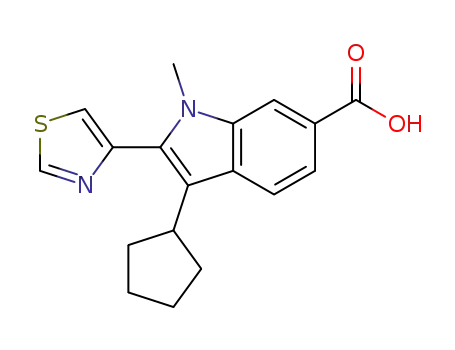 Molecular Structure of 494799-87-0 (1H-Indole-6-carboxylic acid, 3-cyclopentyl-1-methyl-2-(4-thiazolyl)-)