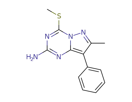 Molecular Structure of 690275-78-6 (7-METHYL-4-(METHYLTHIO)-8-PHENYLPYRAZOLO[1,5-A][1,3,5]TRIAZIN-2-AMINE)