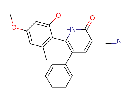 Molecular Structure of 1456626-63-3 (3-cyano-6-(4-methoxy-6-methyl-2-hydroxyphenyl)-5-phenylpyridin-2(1H)-one)