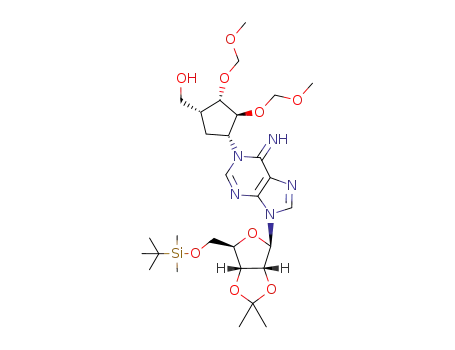 Molecular Structure of 933060-58-3 (N-1-{(1R,2S,3S,4R)-2,3-bis(methoxymethoxy)-4-(hydroxymethyl)cyclopentyl}-5'-O-(tert-butyldimethylsilyl)-2',3'-O-isopropylideneadenosine)