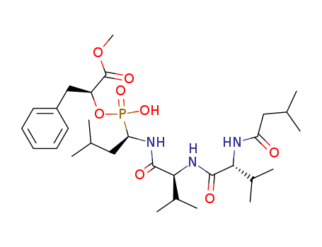 128923-36-4,isovaleryl-valyl-valyl-leucine phosphinate-3-phenyllactic acid methyl ester,L-Valinamide,N-(3-methyl-1-oxobutyl)-L-valyl-N-[1-[hydroxy[2-methoxy-2-oxo-1-(phenylmethyl)ethoxy]phosphinyl]-3-methylbutyl]-,[R-(R*,S*)]-