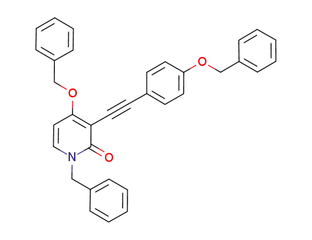 Molecular Structure of 877058-68-9 (2(1H)-Pyridinone,
4-(phenylmethoxy)-3-[[4-(phenylmethoxy)phenyl]ethynyl]-1-(phenylmethyl
)-)