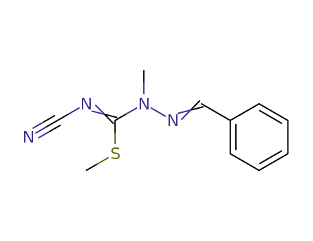 Molecular Structure of 73278-87-2 (Hydrazinecarboximidothioic acid,
N-cyano-1-methyl-2-(phenylmethylene)-, methyl ester)