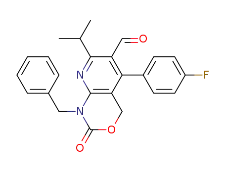 Molecular Structure of 140918-73-6 (2H-Pyrido[2,3-d][1,3]oxazine-6-carboxaldehyde,
5-(4-fluorophenyl)-1,4-dihydro-7-(1-methylethyl)-2-oxo-1-(phenylmethyl)-)