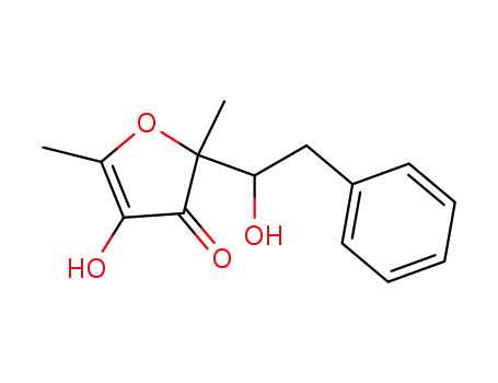 Molecular Structure of 51994-13-9 (3(2H)-Furanone, 4-hydroxy-2-(1-hydroxy-2-phenylethyl)-2,5-dimethyl-)