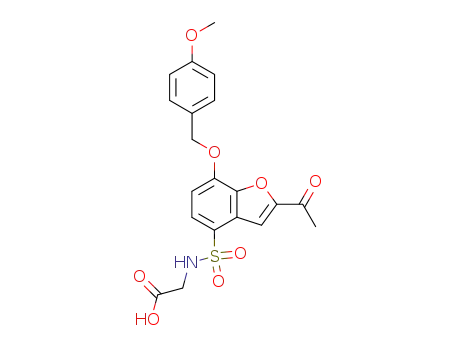 Molecular Structure of 105627-58-5 (Glycine,
N-[[2-acetyl-7-[(4-methoxyphenyl)methoxy]-4-benzofuranyl]sulfonyl]-)
