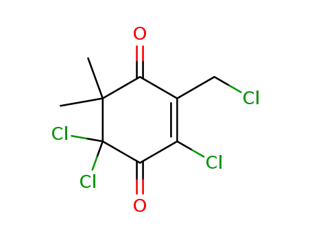 Molecular Structure of 111811-60-0 (2-Cyclohexene-1,4-dione, 2,6,6-trichloro-3-(chloromethyl)-5,5-dimethyl-)