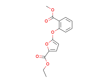 Molecular Structure of 123771-00-6 (2-Furancarboxylic acid, 5-[2-(methoxycarbonyl)phenoxy]-, ethyl ester)