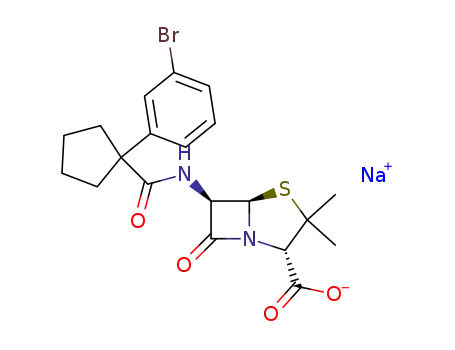 Molecular Structure of 143407-70-9 (sodium (2S,5R,6R)-6-[[1-(3-bromophenyl)cyclopentanecarbonyl]amino]-3,3 -dimethyl-7-oxo-4-thia-1-azabicyclo[3.2.0]heptane-2-carboxylate)