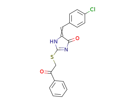 Molecular Structure of 89990-74-9 (4H-Imidazol-4-one,
5-[(4-chlorophenyl)methylene]-1,5-dihydro-2-[(2-oxo-2-phenylethyl)thio]-)