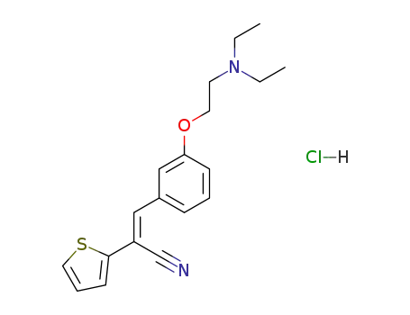 Molecular Structure of 88137-04-6 ((E)-3-[3-(2-Diethylamino-ethoxy)-phenyl]-2-thiophen-2-yl-acrylonitrile; hydrochloride)