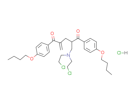 101684-63-3,2-{[bis(2-chloroethyl)amino]methyl}-1,5-bis(4-butoxyphenyl)-4-methylidenepentane-1,5-dione hydrochloride,2-[bis(2-chloroethyl)aminomethyl]-1,5-bis(4-butoxyphenyl)-4-methylidenepentane-1,5-dione hydrochloride;2-((Bis(2-chloroethyl)amino)methyl)-1,5-bis(4-butoxyphenyl)-4-methylene-1,5-pentanedione HCl;1,5-Pentanedione,1,5-bis(4-butoxyphenyl)-2-((bis(2-chloroethyl)amino)methyl)-4-methylene-,hydrochloride;