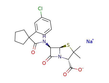 Molecular Structure of 143407-68-5 (sodium (2S,5R,6R)-6-[[1-(3-chlorophenyl)cyclopentanecarbonyl]amino]-3, 3-dimethyl-7-oxo-4-thia-1-azabicyclo[3.2.0]heptane-2-carboxylate)