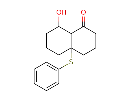 Molecular Structure of 74457-26-4 (1(2H)-Naphthalenone, octahydro-8-hydroxy-4a-(phenylthio)-)
