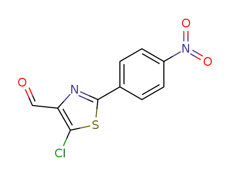 Molecular Structure of 4264-44-2 (4-Thiazolecarboxaldehyde, 5-chloro-2-(4-nitrophenyl)-)