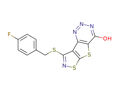Molecular Structure of 135489-06-4 (Isothiazolo[4',5':4,5]thieno[3,2-d]-1,2,3-triazin-4(3H)-one,8-[[(4-fluorophenyl)methyl]thio]-)
