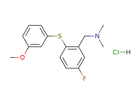 Molecular Structure of 134987-47-6 (Benzenemethanamine, 5-fluoro-2-((3-methoxyphenyl)thio)-N,N-dimethyl-,  hydrochloride)